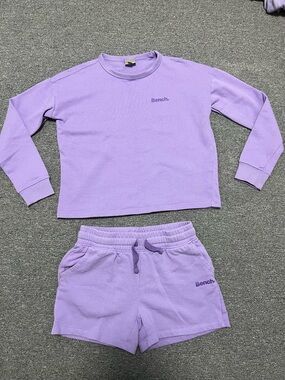 Bench Lilac Two-Piece Lounge Set — Cropped Crewneck & Drawstring Shorts